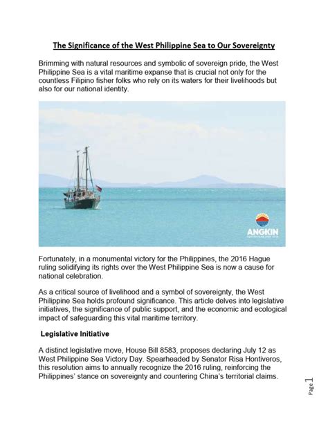 The Significance of the West Philippine Sea to Our Sovereignty.